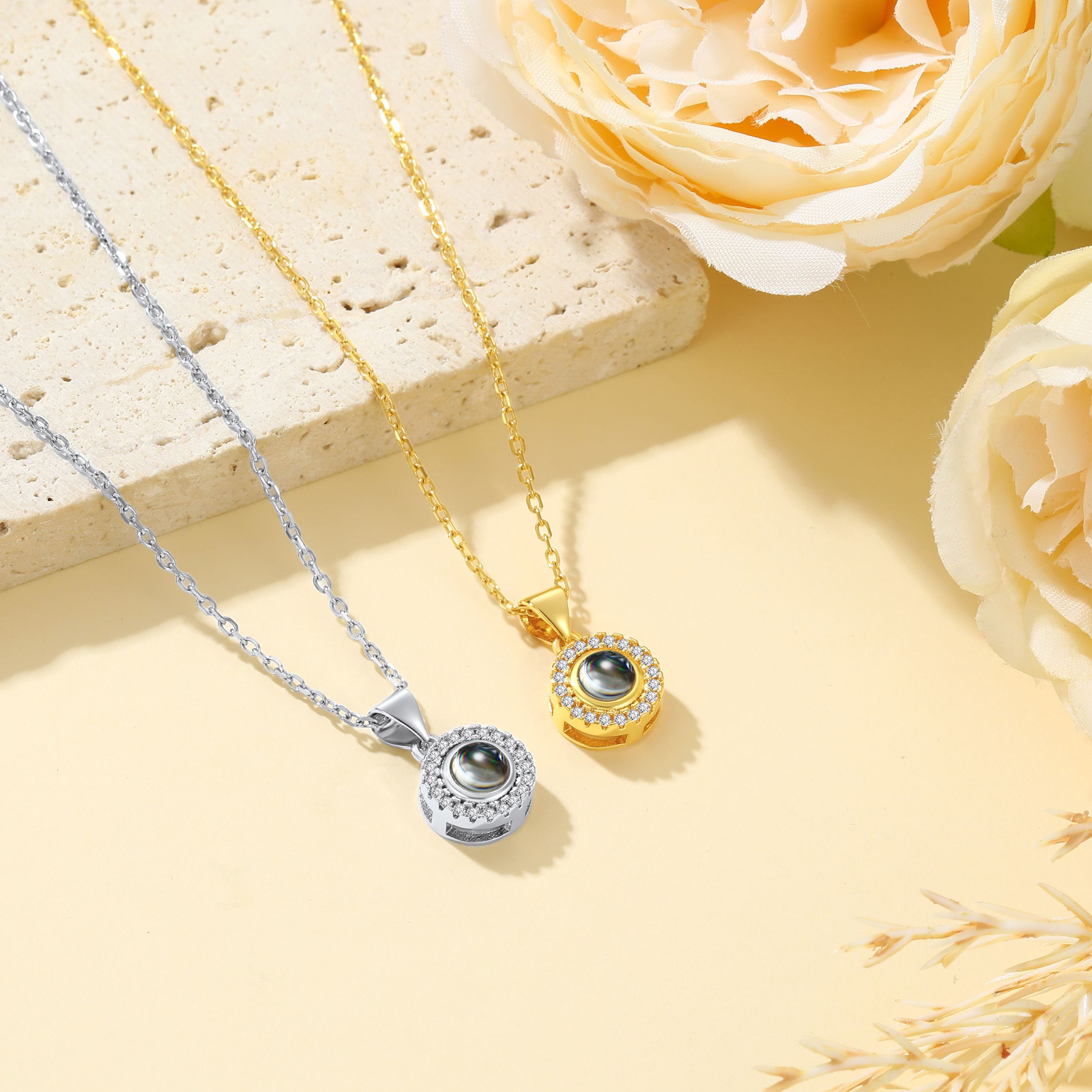 Personalized Photo Projection Necklace for Women Silver Gold