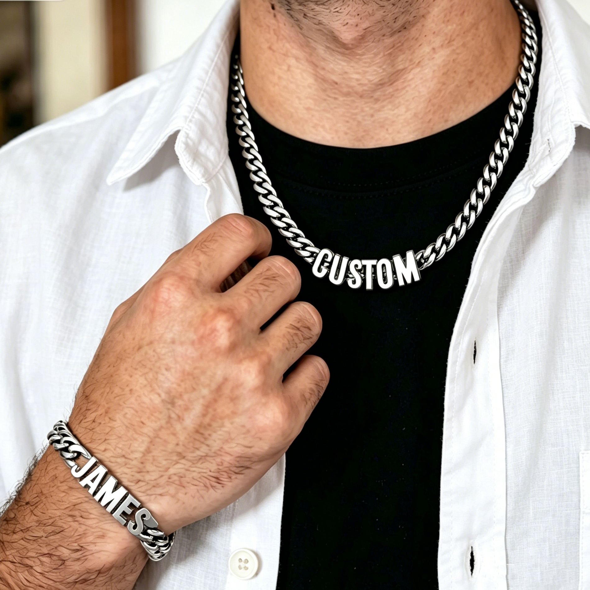 Custom Name Cuban Chain Necklace & Bracelet Set