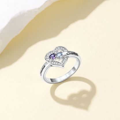 Personalized 1-5 Birthstones Heart Ring for Women Silver