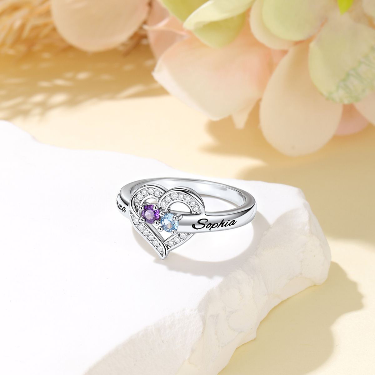 Custom 1-5 Birthstones Heart Ring for Women