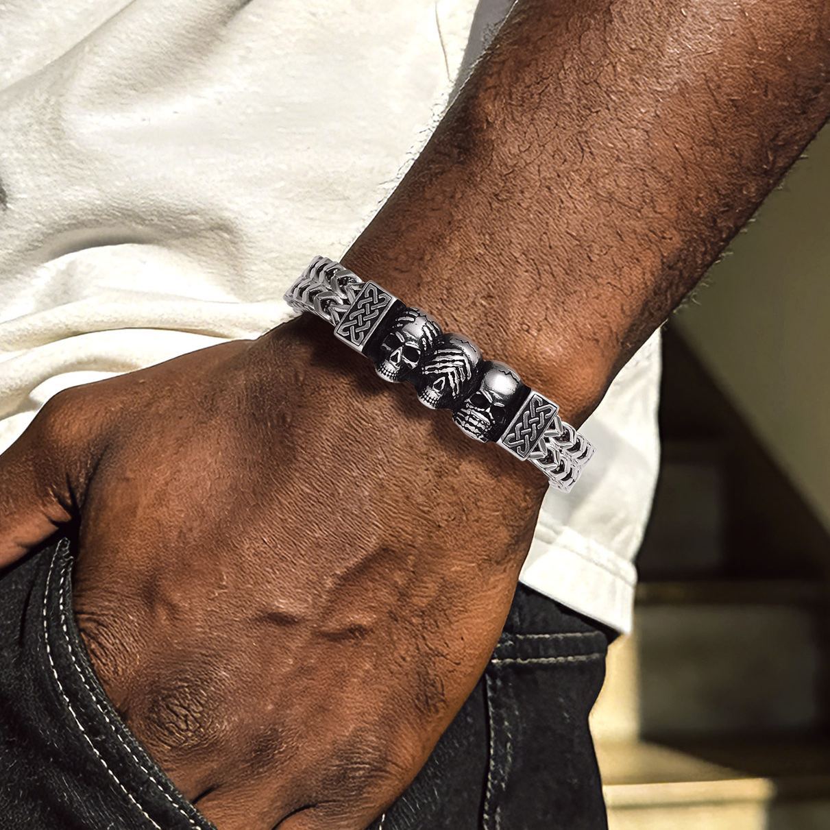 Gothic Skull Celtic Knot Bracelet for Men Halloween Gift