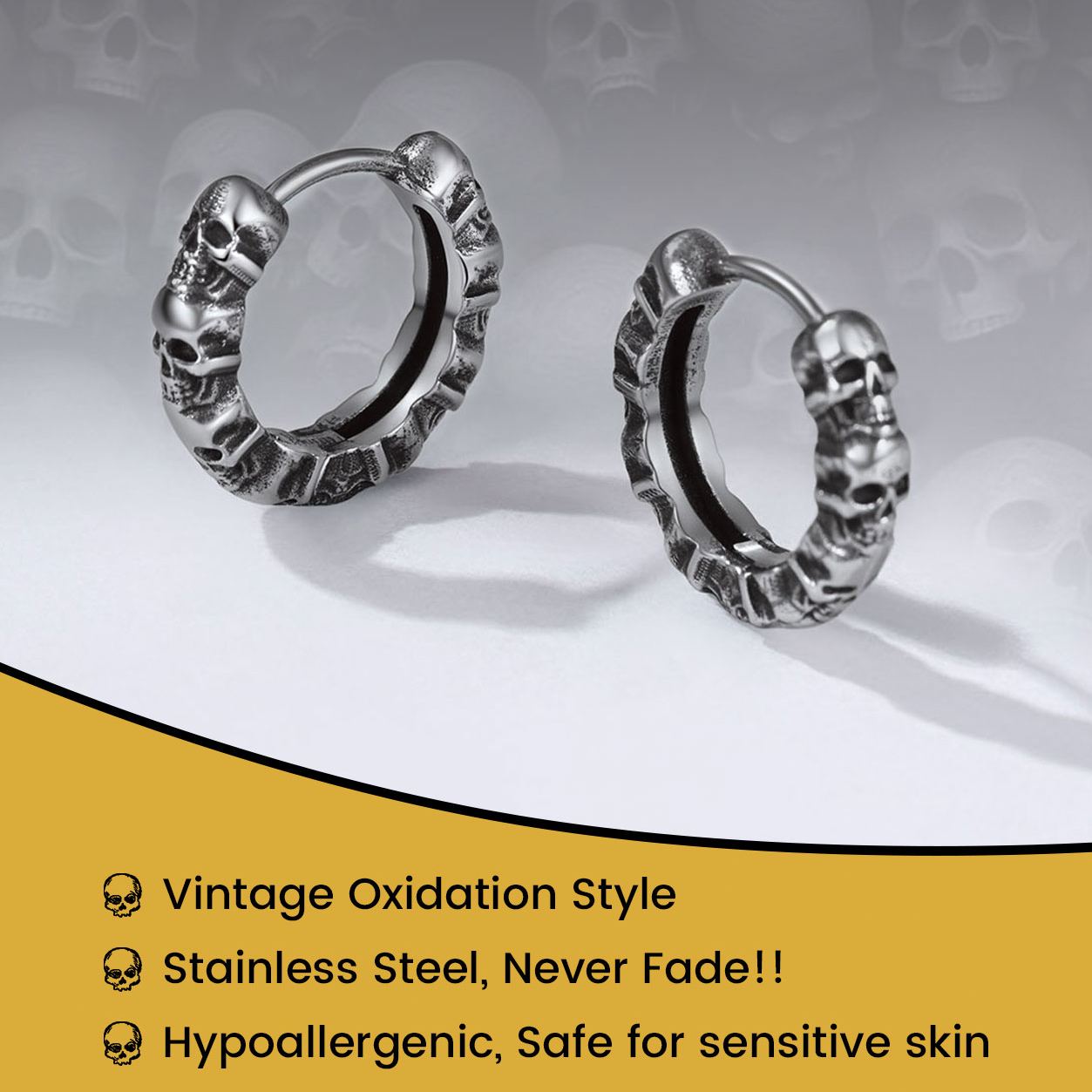 Gothic Skull Huggie Hoop Earrings for Men Women