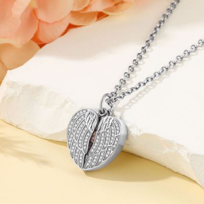 Personalized Angel Wings Heart Locket Necklace with Picture For Women