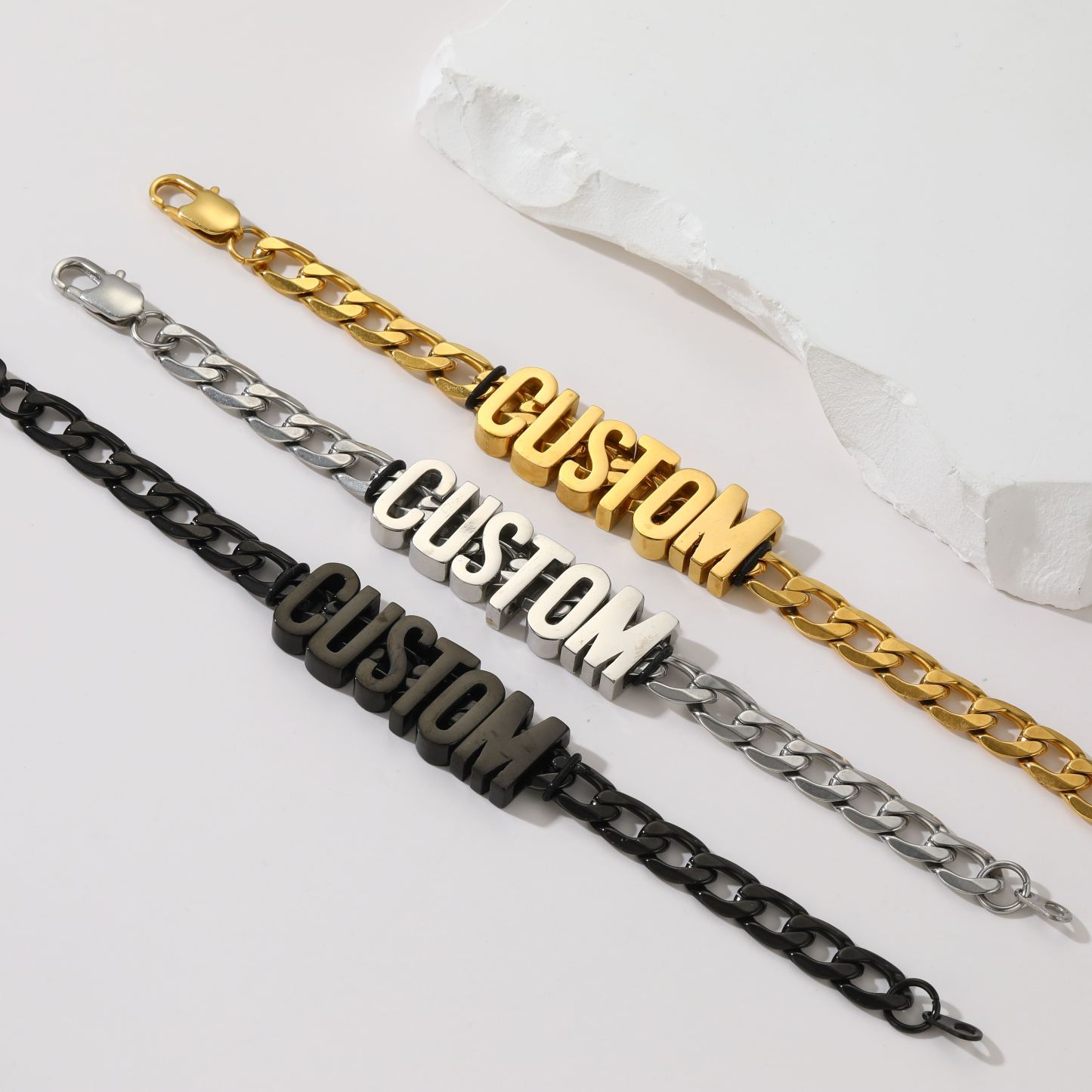 Personalized Name Cuban Chain Necklace & Chain Bracelet Set For Wife