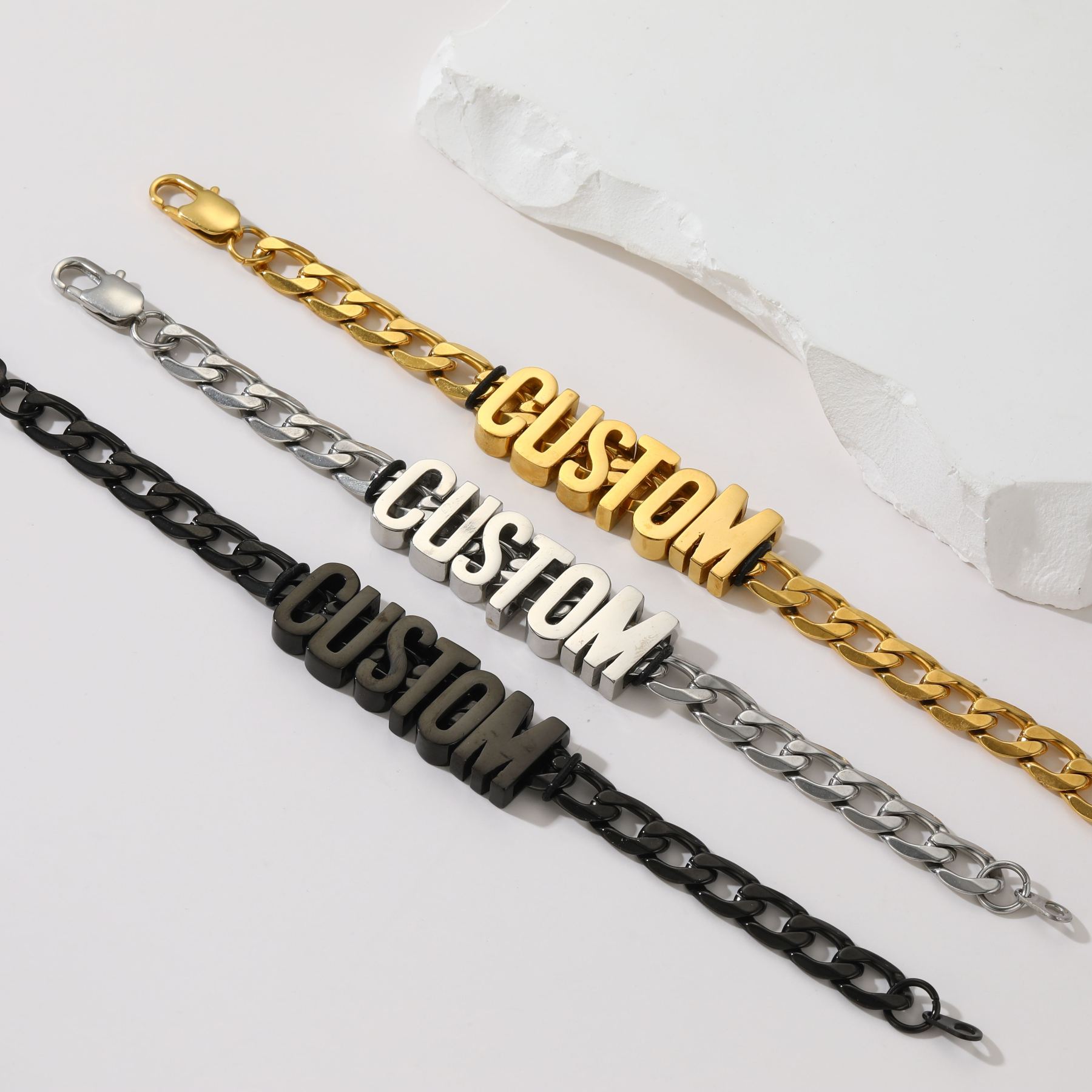 Personalized Name Cuban Chain Necklace & Chain Bracelet Set For Wife