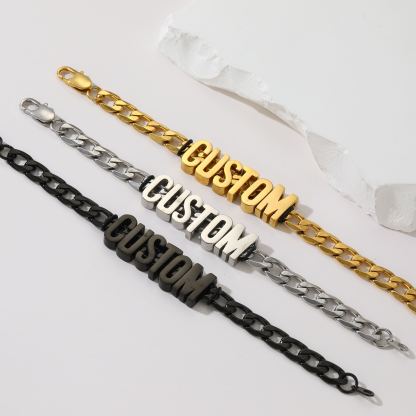 Personalized Name Cuban Chain Necklace & Chain Bracelet Set For Wife