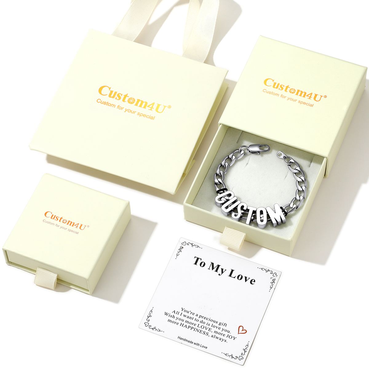 Personalized Name Cuban Chain Necklace & Chain Bracelet Set Anniversary Gift 