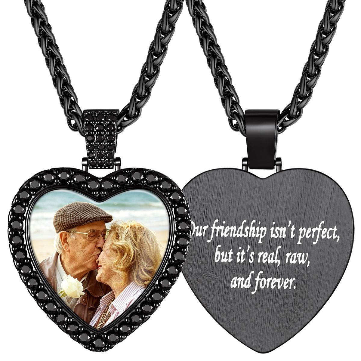 Custom Photo Engraved Heart Pendant Necklace for Men Women