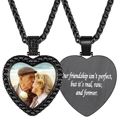 Custom Photo Engraved Heart Pendant Necklace for Men Women