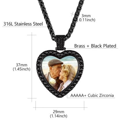 Custom Photo Engraved Heart Pendant Necklace for Men Women Size