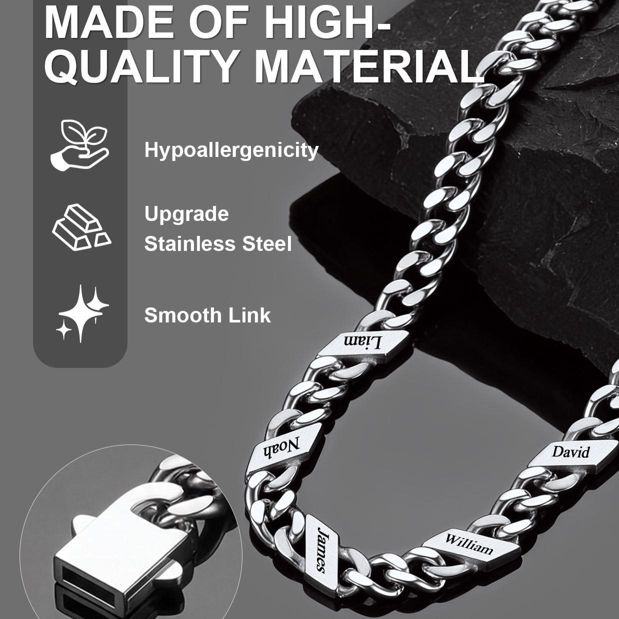 Custom Names Cuban Chain Necklace 7/9/12MM Birthday Gift 