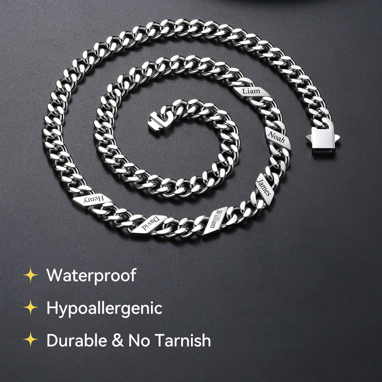Custom Names Cuban Chain Necklace 7/9/12MM Anniversary Gift 