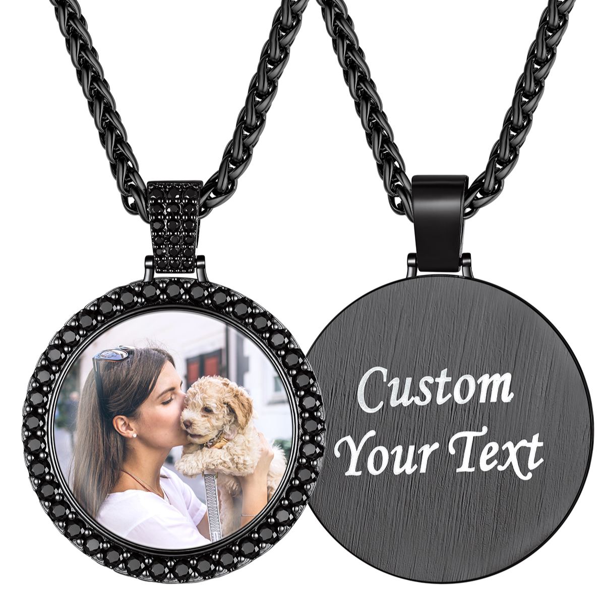 Custom Photo Engraved Circle Pendant Necklace for Men Women