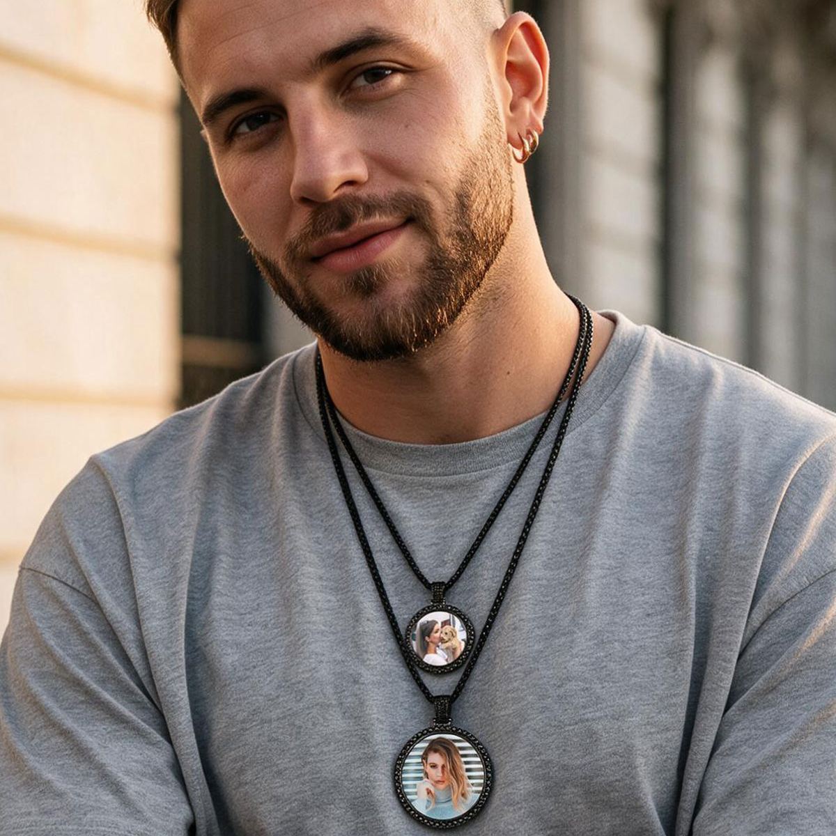 Custom Photo Engraved Circle Pendant Necklace for Men Women