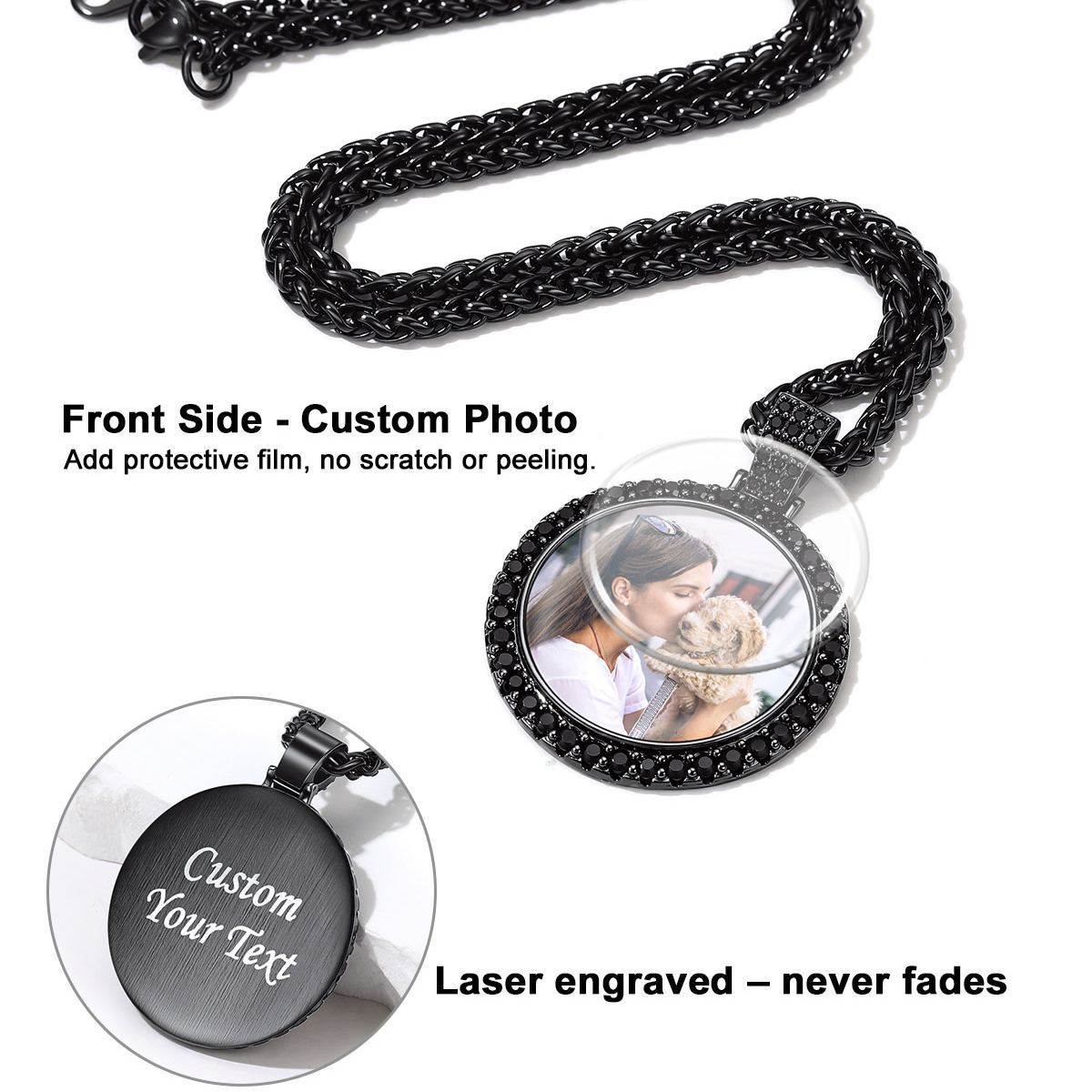 Custom Photo Engraved Circle Pendant Necklace for Men Women