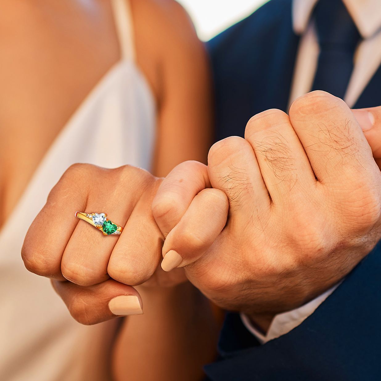 Personalized 1-4 Birthstones Ring for Mom Heart Promise Ring for Her