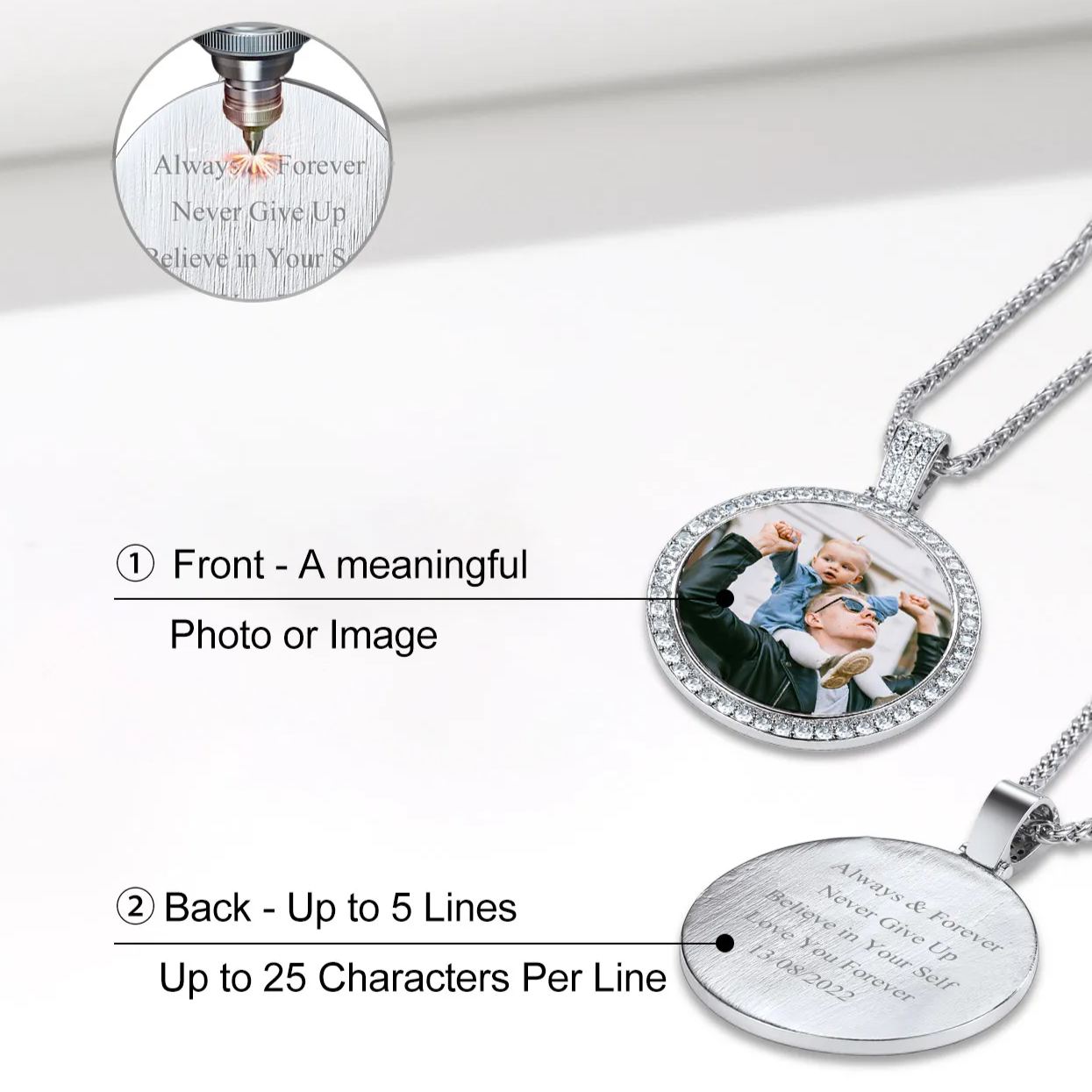 Custom Photo And Name Necklace Set For Couples