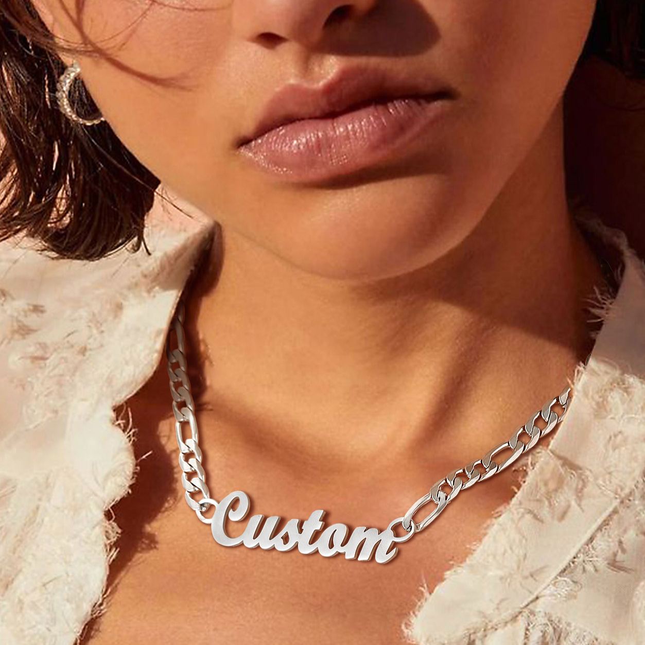 Personalized Name And Handcuff Couple Necklace Set