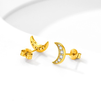 Flash Sale Sterling Silver Moon Black Onyx Stud Earrings