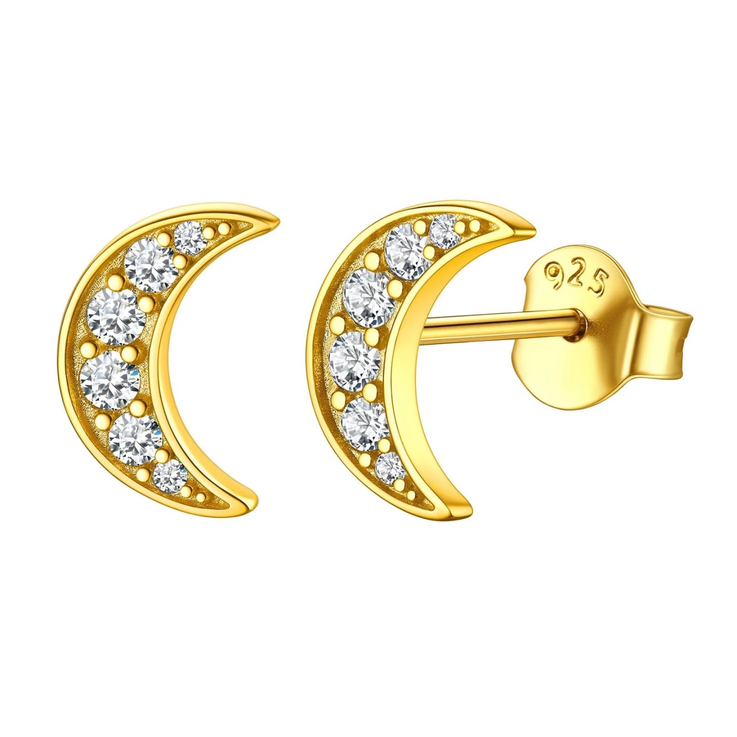 Flash Sale Sterling Silver Moon Black Onyx Stud Earrings