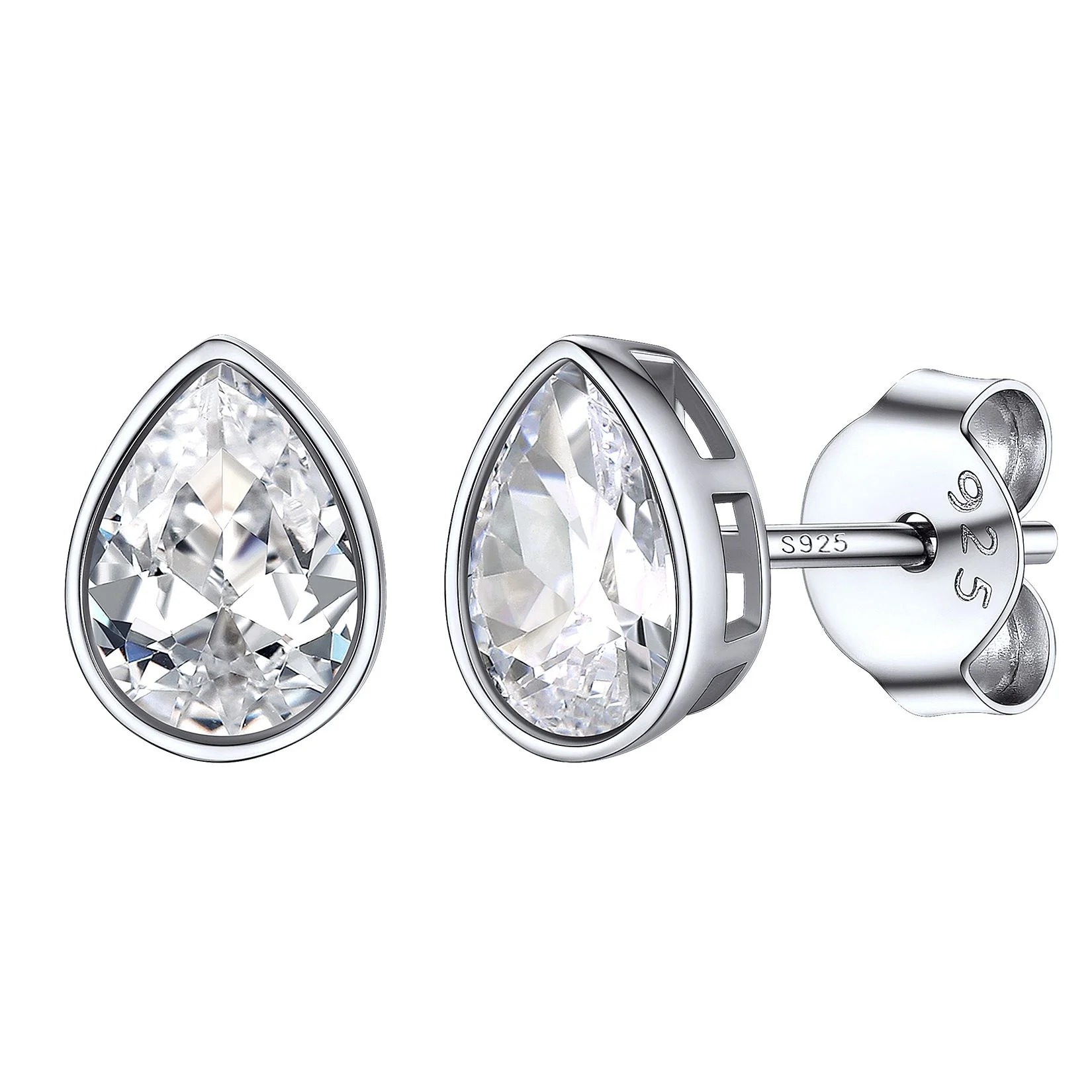 Flash Sale Sterling Silver Pear Cut CZ Stud Earrings