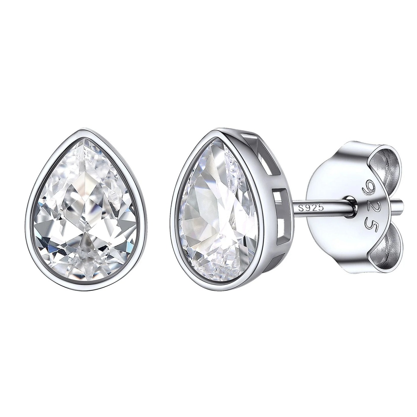 Flash Sale Sterling Silver Pear Cut CZ Stud Earrings