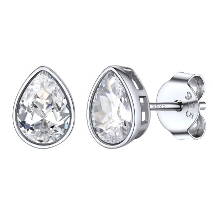 Flash Sale Sterling Silver Pear Cut CZ Stud Earrings