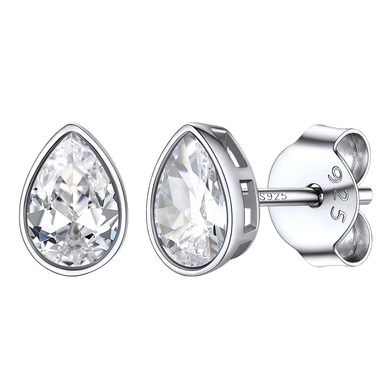 Flash Sale Sterling Silver Pear Cut CZ Stud Earrings
