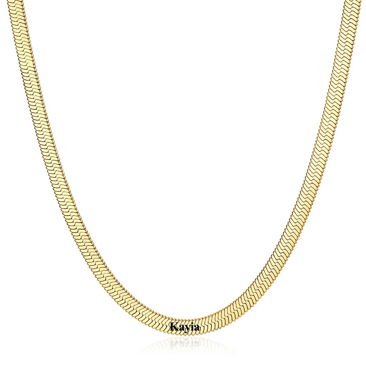 Gold 5mm Custom Engraved 1 Name Herringbone Chain Necklace 