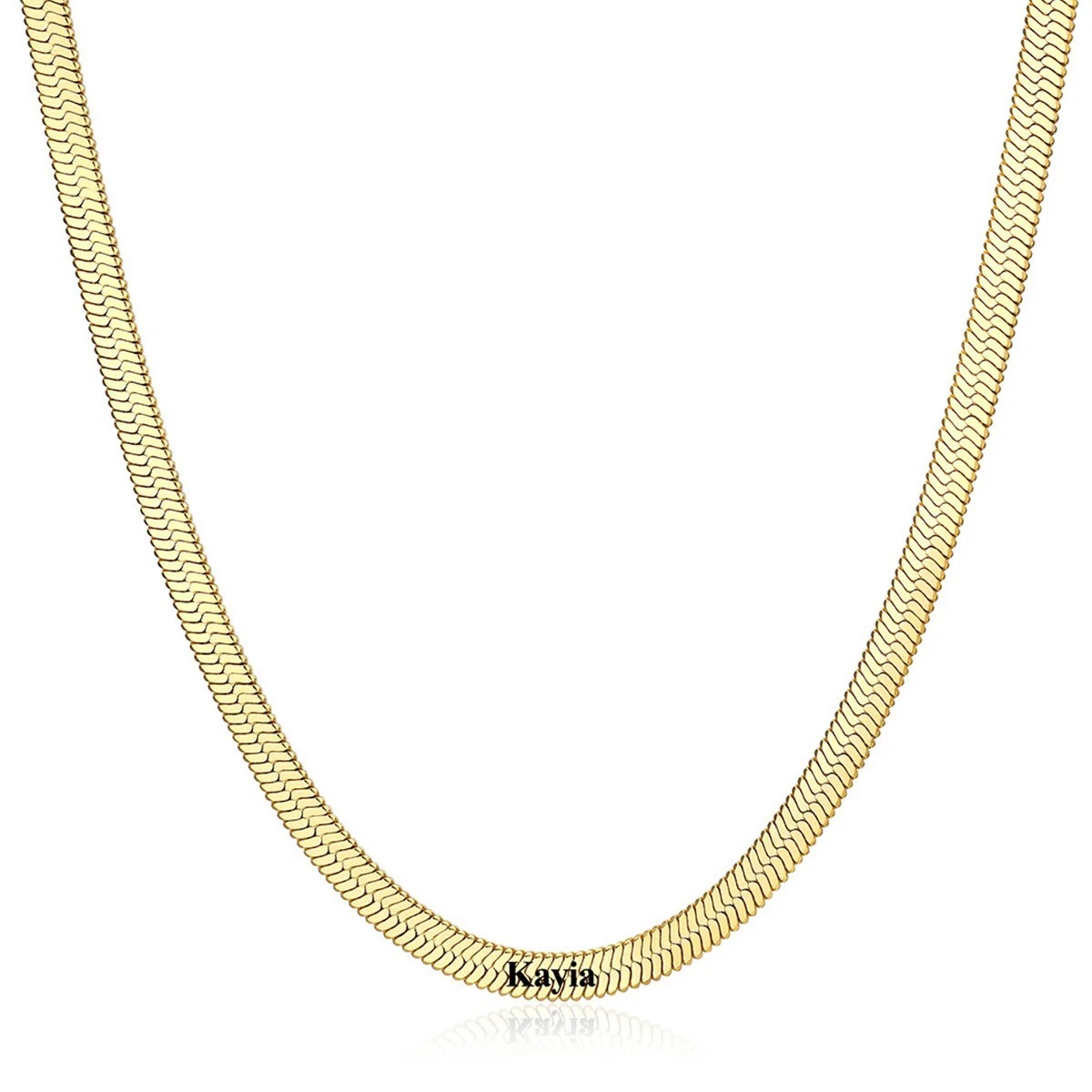 Gold 5mm Custom Engraved 1 Name Herringbone Chain Necklace 