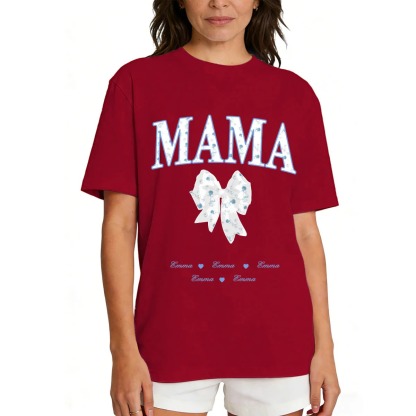 Personalized Bow T-Shirt for Mom Dark Red
