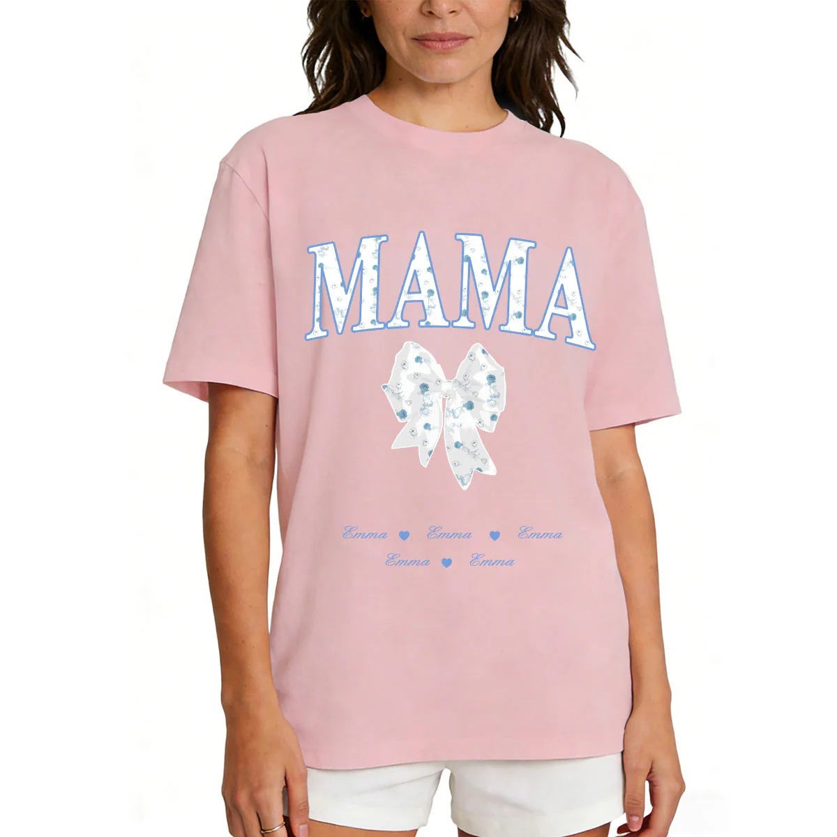 Personalized Bow T-Shirt for Mom Pink
