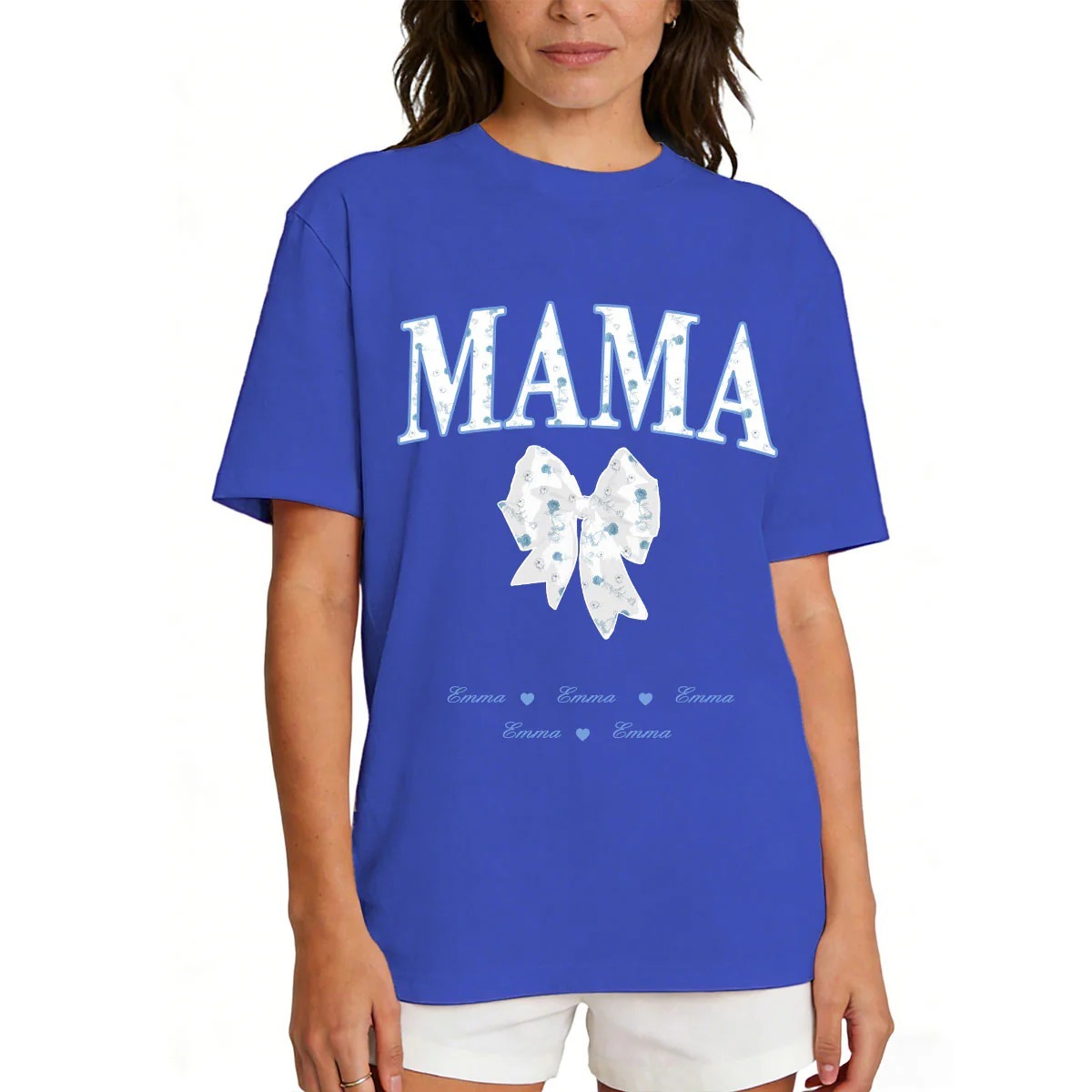 Personalized Bow T-Shirt for Mom Royal Blue