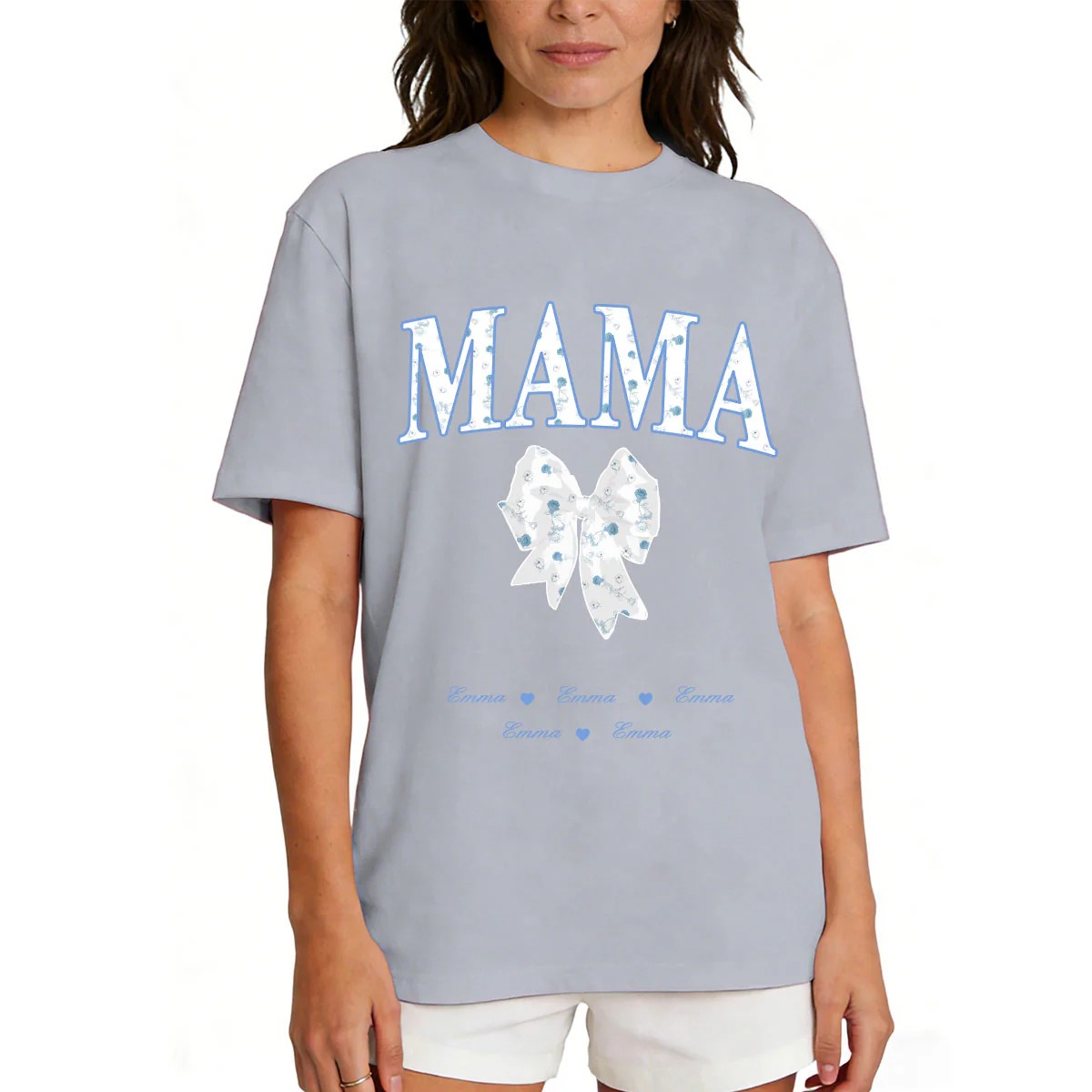 Personalized Bow T-Shirt for Mom Grey
