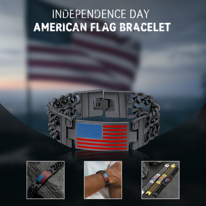independence day US Flag Cuban Link Chain Bracelet for Men