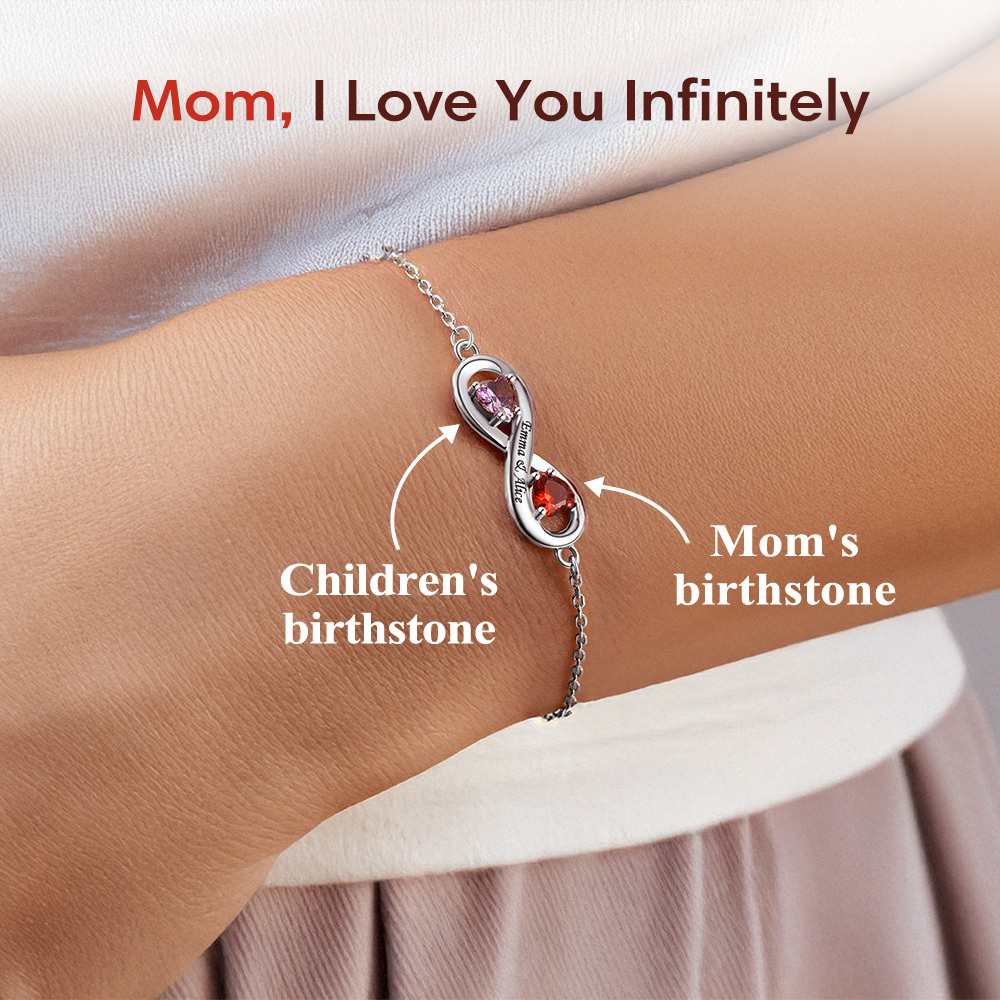 Sterling Silver Birthstone Infinity Bracelets for Mom