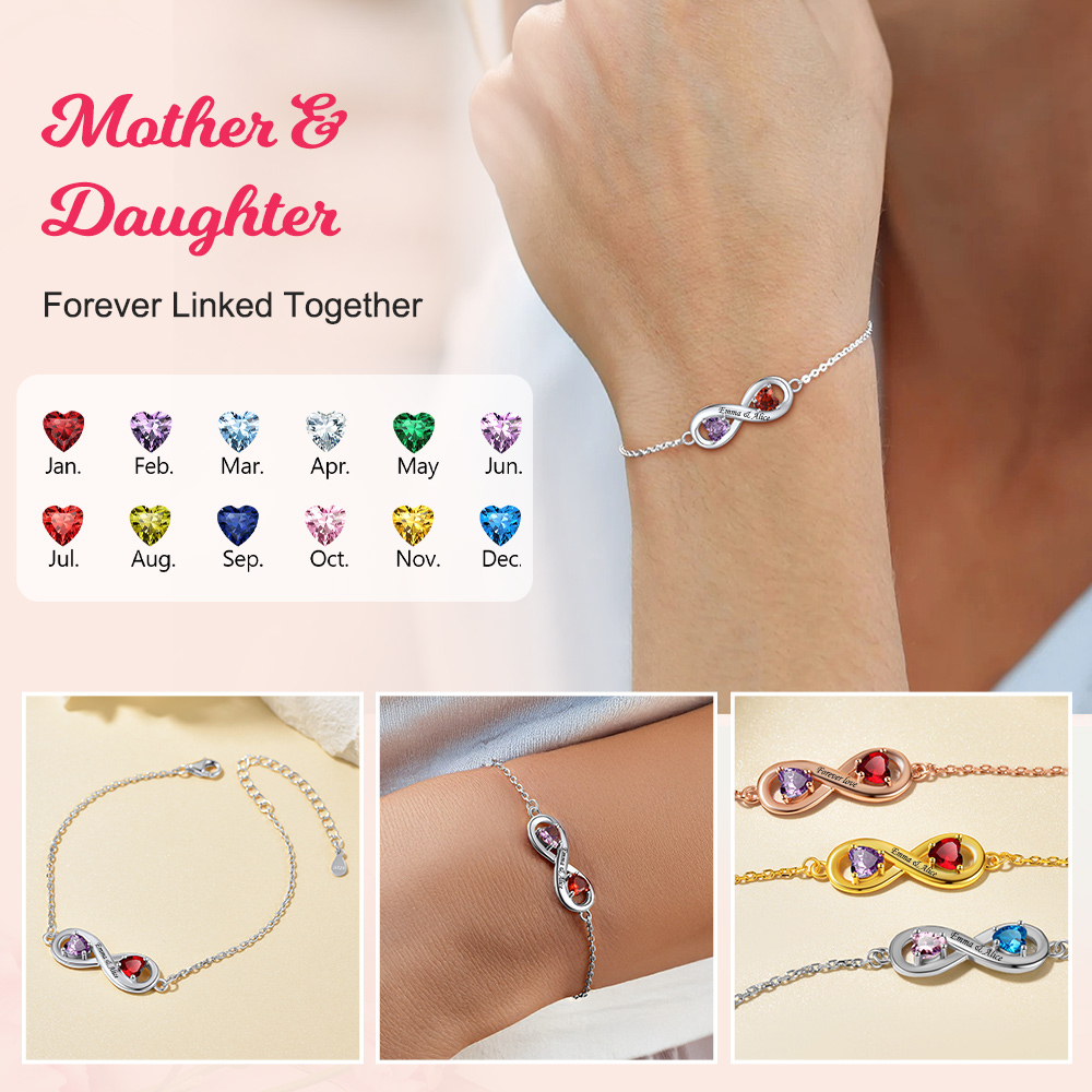 Personalized Sterling Silver Name Birthstone Infinity Bracelets for Mom daughter