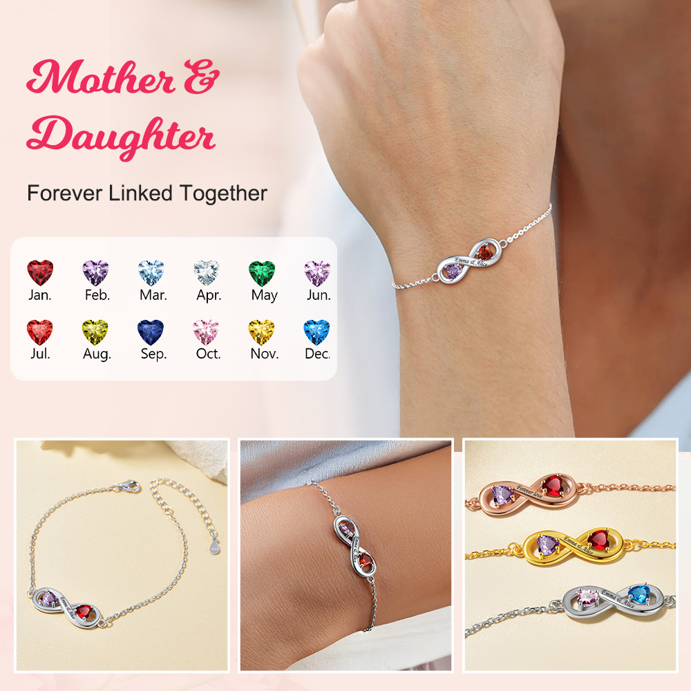 Personalized Sterling Silver Name Birthstone Infinity Bracelets for Mom daughter
