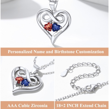 Sterling Silver Heart Infinity Birthstones Necklace detail