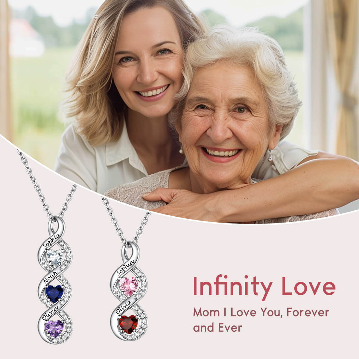 Custom Heart Birthstone Necklace For Mom