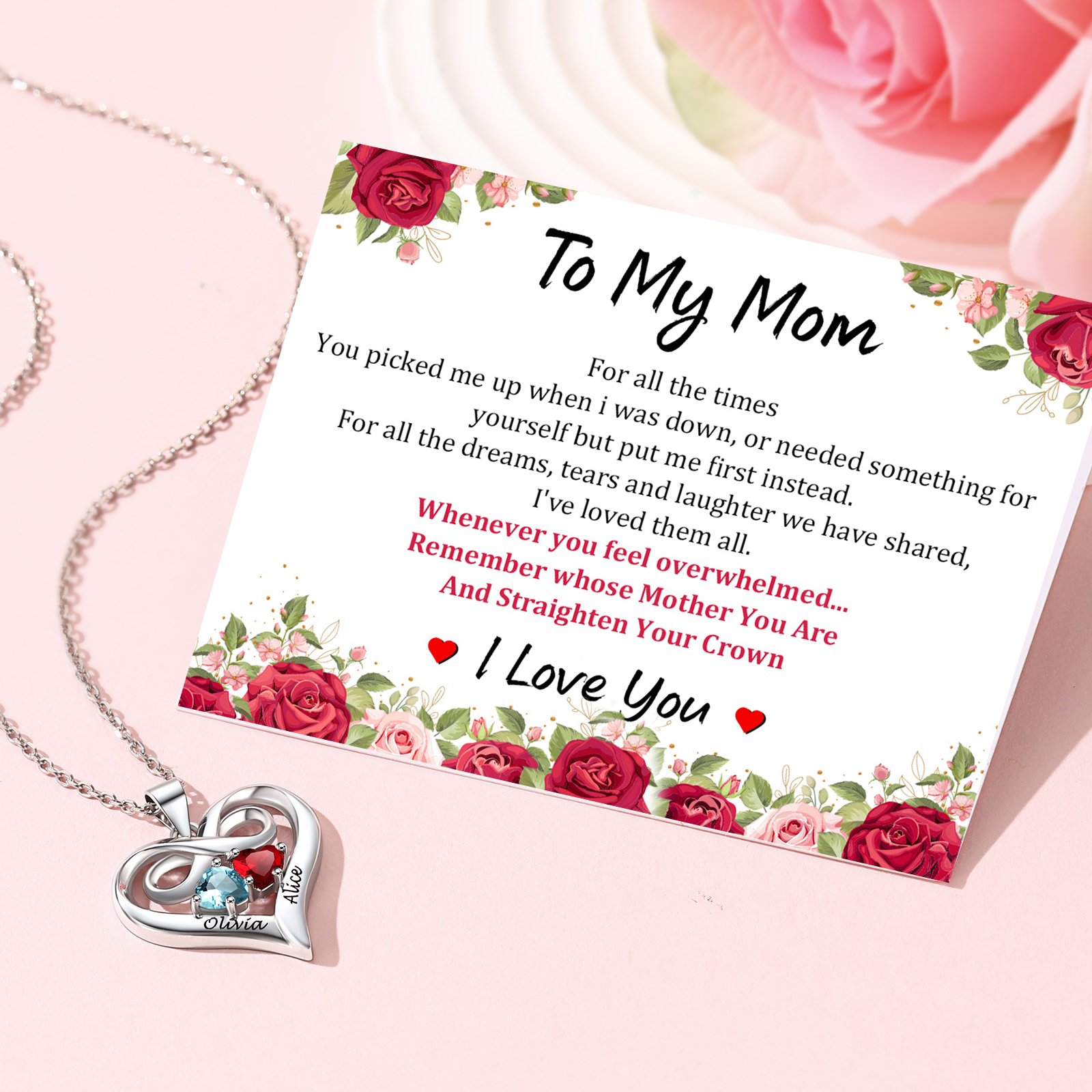 Sterling Silver Infinity Birthstones Necklace for Mom