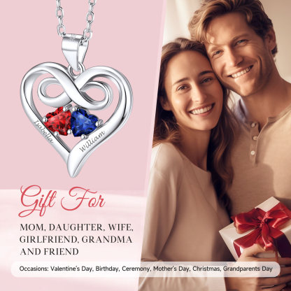 Sterling Silver Heart Infinity Birthstones Necklace gift