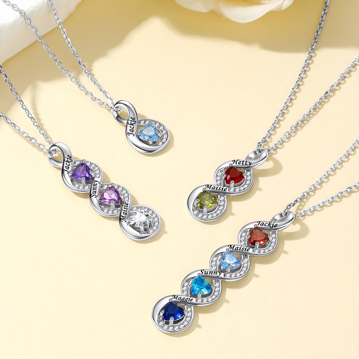 Custom Infinity Heart Birthstone Necklace For Mom