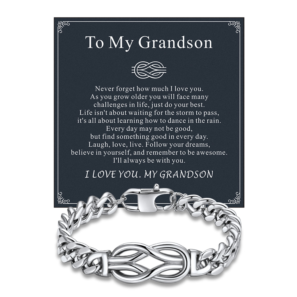 Infinity Love Knot Cuban Link Bracelets For Men to my grandson card silver
