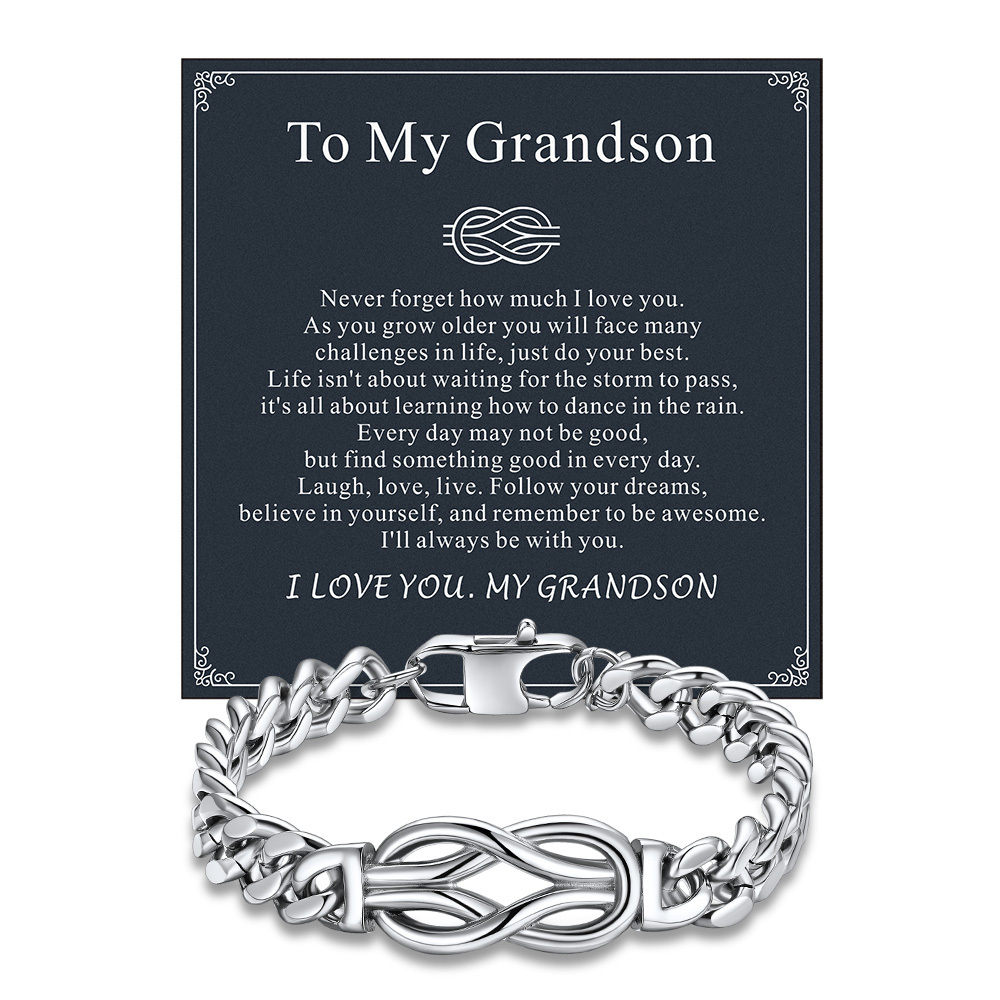 Infinity Love Knot Cuban Link Bracelets For Men to my grandson card silver