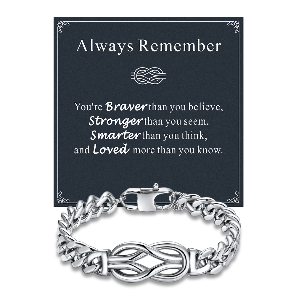 Infinity Love Knot Cuban Link Bracelets For Men always remember card silver