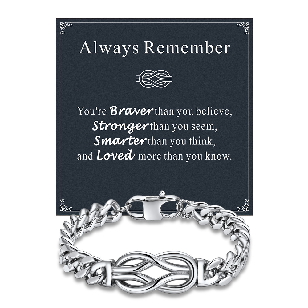 Infinity Love Knot Cuban Link Bracelets For Men always remember card silver