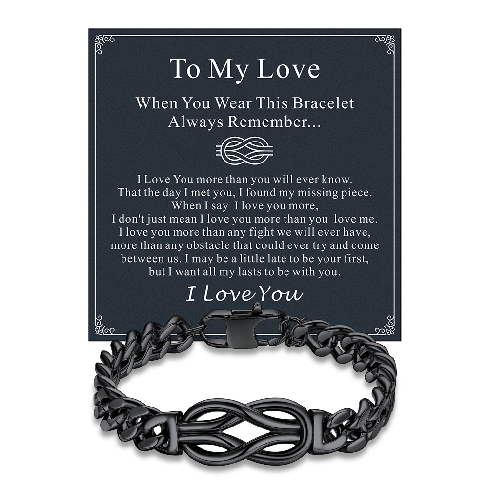 Infinity Love Knot Cuban Link Bracelets For Men to my love card black