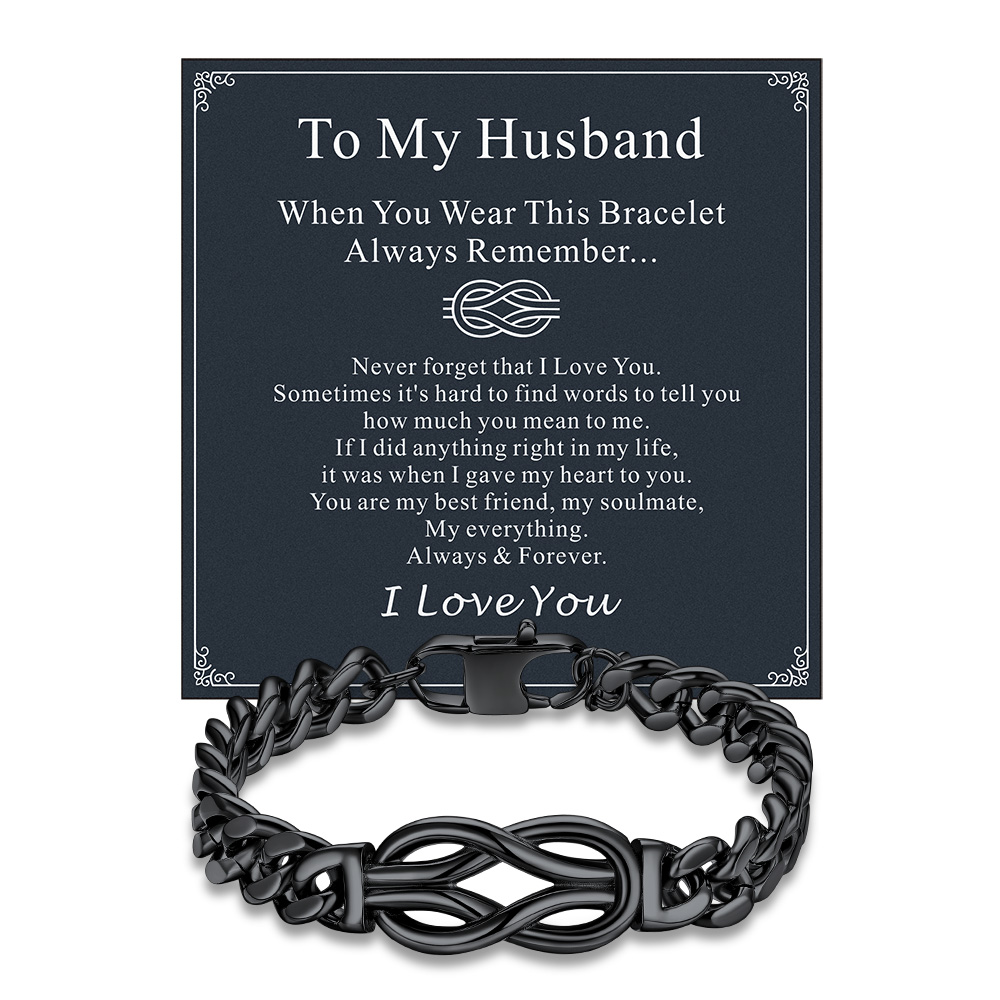 Infinity Love Knot Cuban Link Bracelets For Men to my husband card black