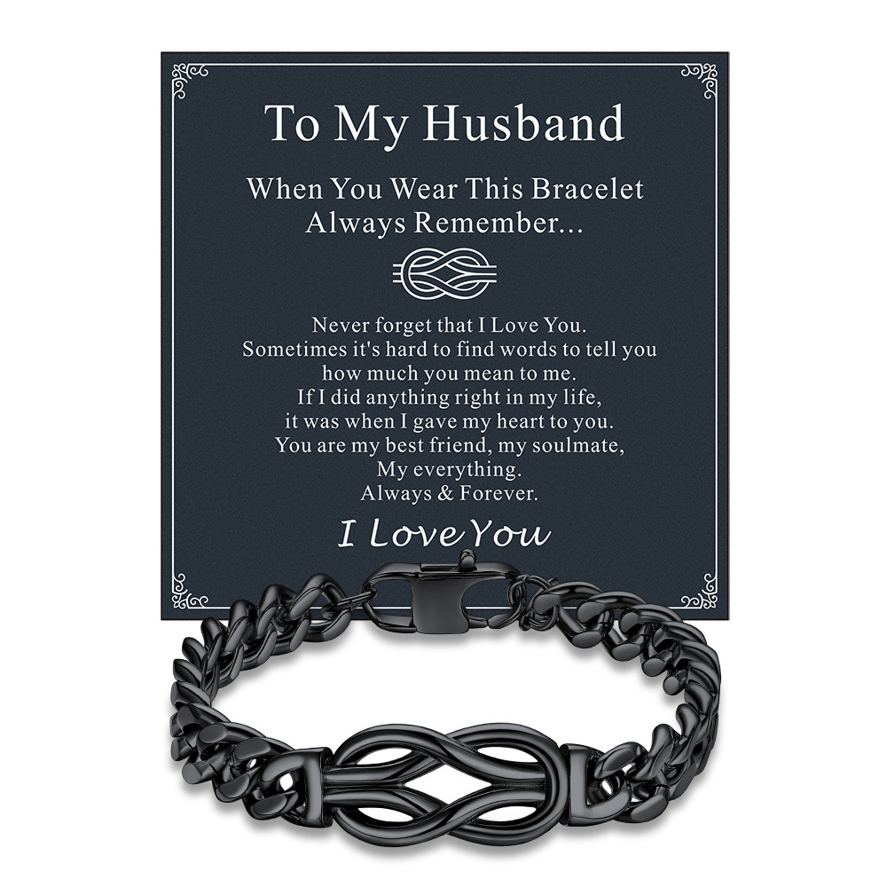 Infinity Love Knot Cuban Link Bracelets For Men to my husband card black
